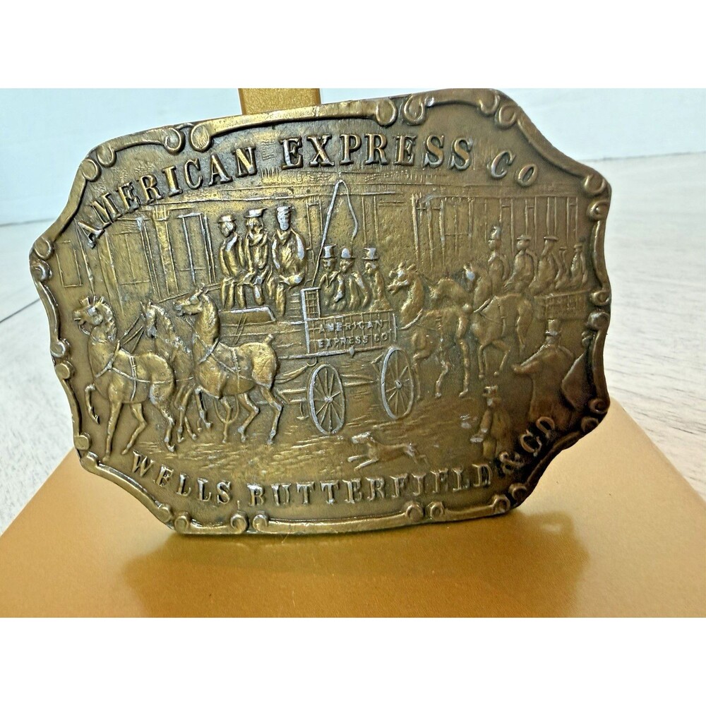 Indiana Metal Craft Brass Belt Buckle American Express Wells Butterfield Vintage